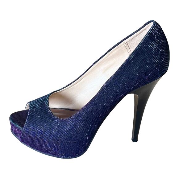 Chinese Laundry Platform Pumps Hot Spots Shoes Women Sz 6 Peep Toe Blue Purple - Picture 6 of 14